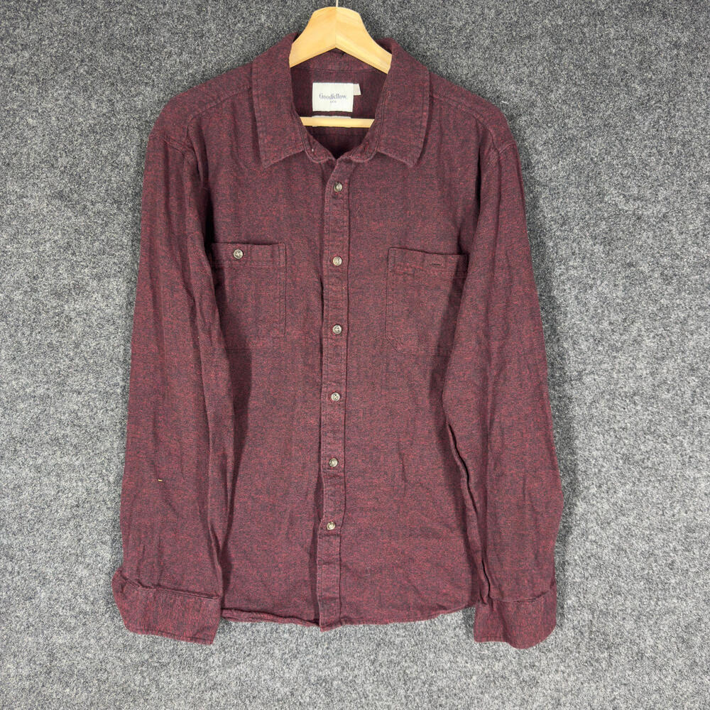 Goodfellow & Co Shirt Men XL Red Button Up Collared Long Sleeve Pockets Cotton